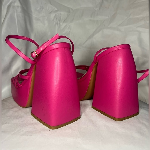 PrettyLittleThing Pink Square Toe Strappy Platform Heel Sandals Size 5 - Picture 7 of 15
